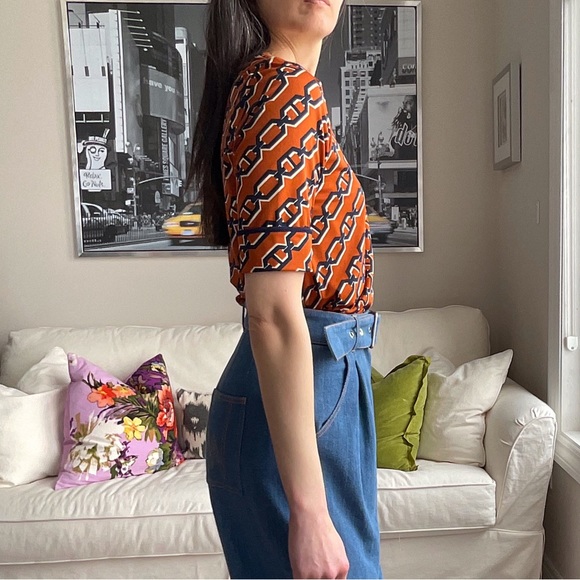 Chainlink print short sleeve stretchy top - Picture 3 of 10